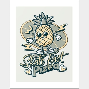 Pineapple Funny Retro Pizza Skate Skateboarder Posters and Art